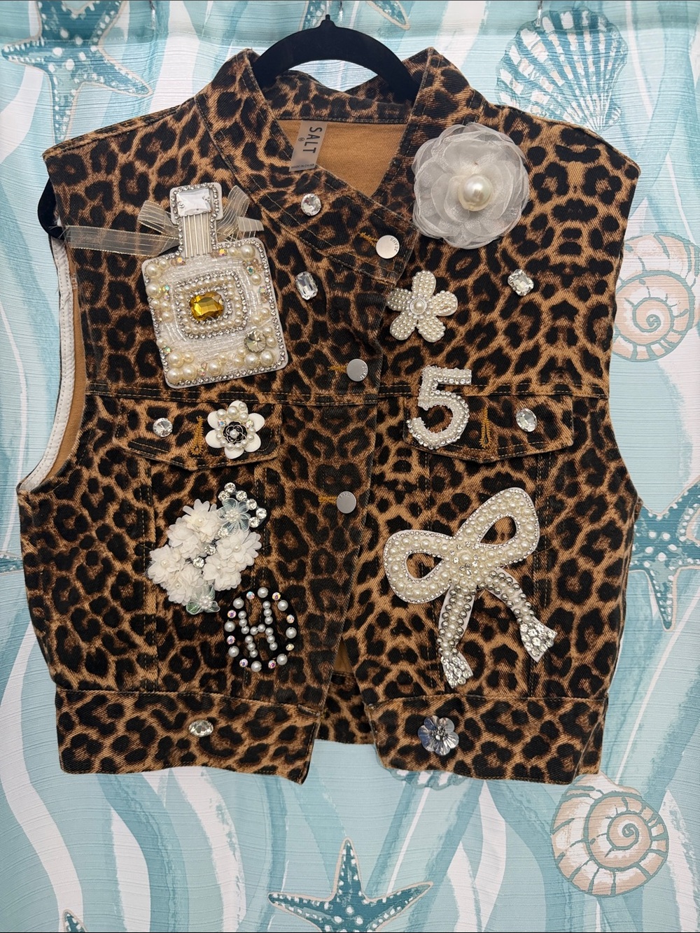 Salt Life Leopard Print Embellished Vest in Brown & Black